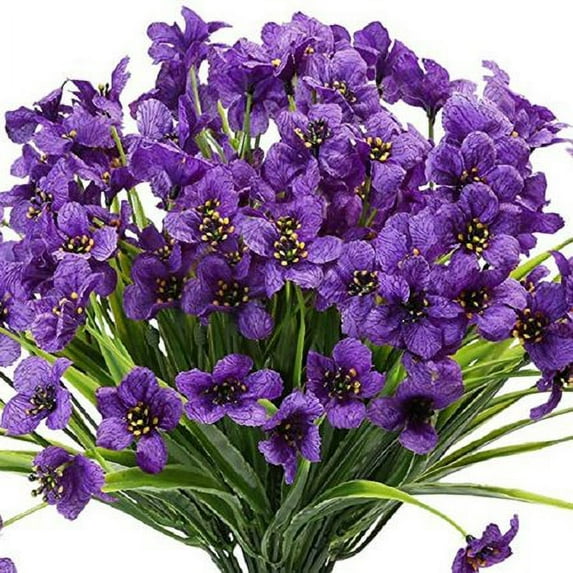 Sinhoon 12 Bundles Artificial Flowers Outdoor UV Resistant Fake Plastic Plants Garden, Dark Purple