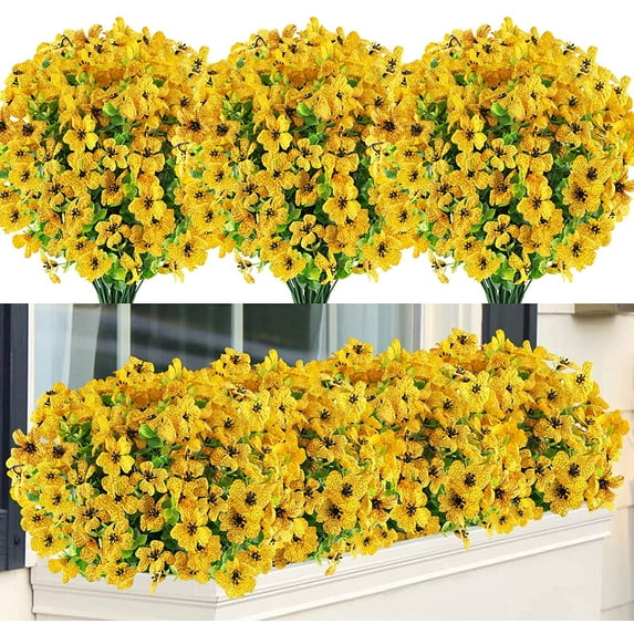 Sinhoon 12 Bundles Artificial Flowers UV Resistant Fake Plants Outdoor Faux Plastic Flowers Garden Window Box Porch Home Decor (Rosy Red)