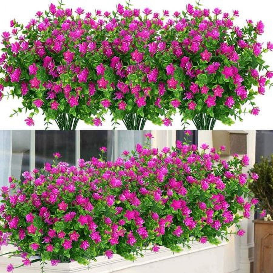 Sinhoon 12 Bundles Outdoor Artificial Flowers UV Resistant Fake Boxwood Plants, Faux Plastic Greenery for Indoor Outside Garden Home Wedding Farmhouse Decor (Magenta)