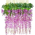 thumbnail image 1 of Sinhoon 12 Pack 1 Piece 3.6 Feet Artificial Fake Wisteria Vine Ratta Hanging Garland Silk Flowers String Home Party Wedding Decor (Purple red), 1 of 7