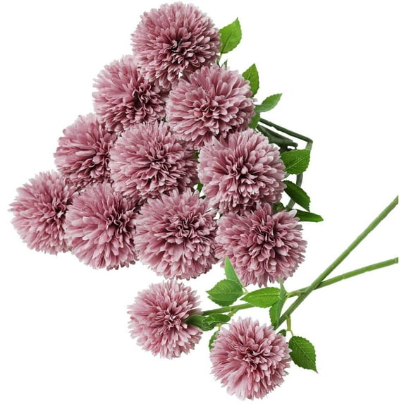 Sinhoon 12 pcs Artificial Silk Flowers Chrysanthemum Ball Flowers for Wedding Bouquets Party Home Garden Decor (Purple)