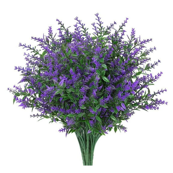Sinhoon 16 Bundles Artificial Lavender Flowers Outdoor UV Resistant Fake Flowers No Fade Faux Plastic Plants Garden Porch Window Box Decorating (Purple)