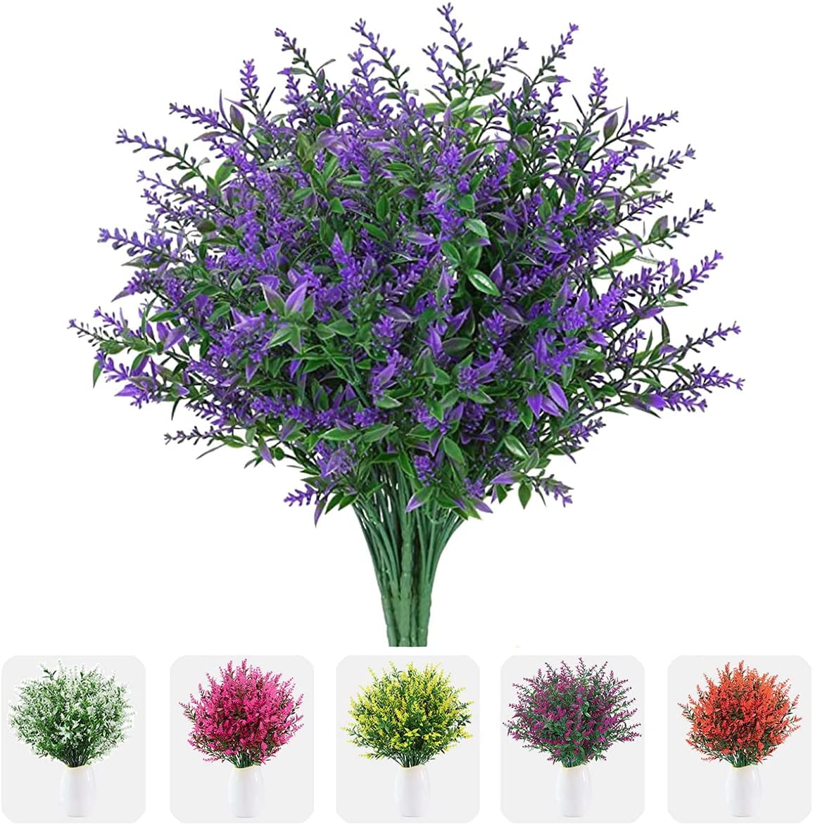 Sinhoon 16 Bundles Artificial Lavender Flowers for Outdoor Decoration, UV Resistant Fake Shrubs Garden Indoor Outdoor Decor (Purple)