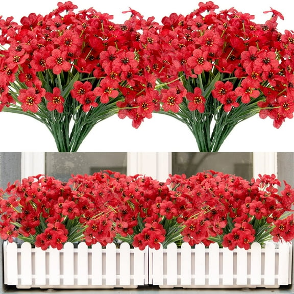 Sinhoon 18 Bundles Artificial Flowers Outdoor UV Resistant Fake Red Silk Flowers No Fade Faux Flowers for Garden Porch Patio Window Box Decoration