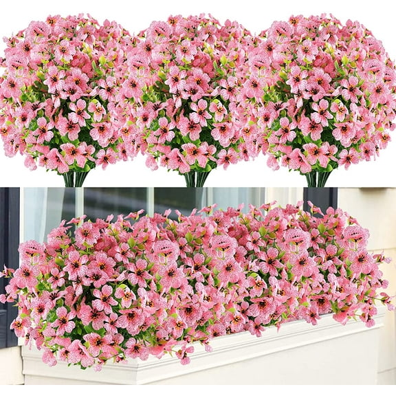 Sinhoon 18 Bundles Artificial Flowers UV Resistant Fake Plants Outdoor Faux Plastic Flowers Garden Window Box Porch Home Decor (Pink)