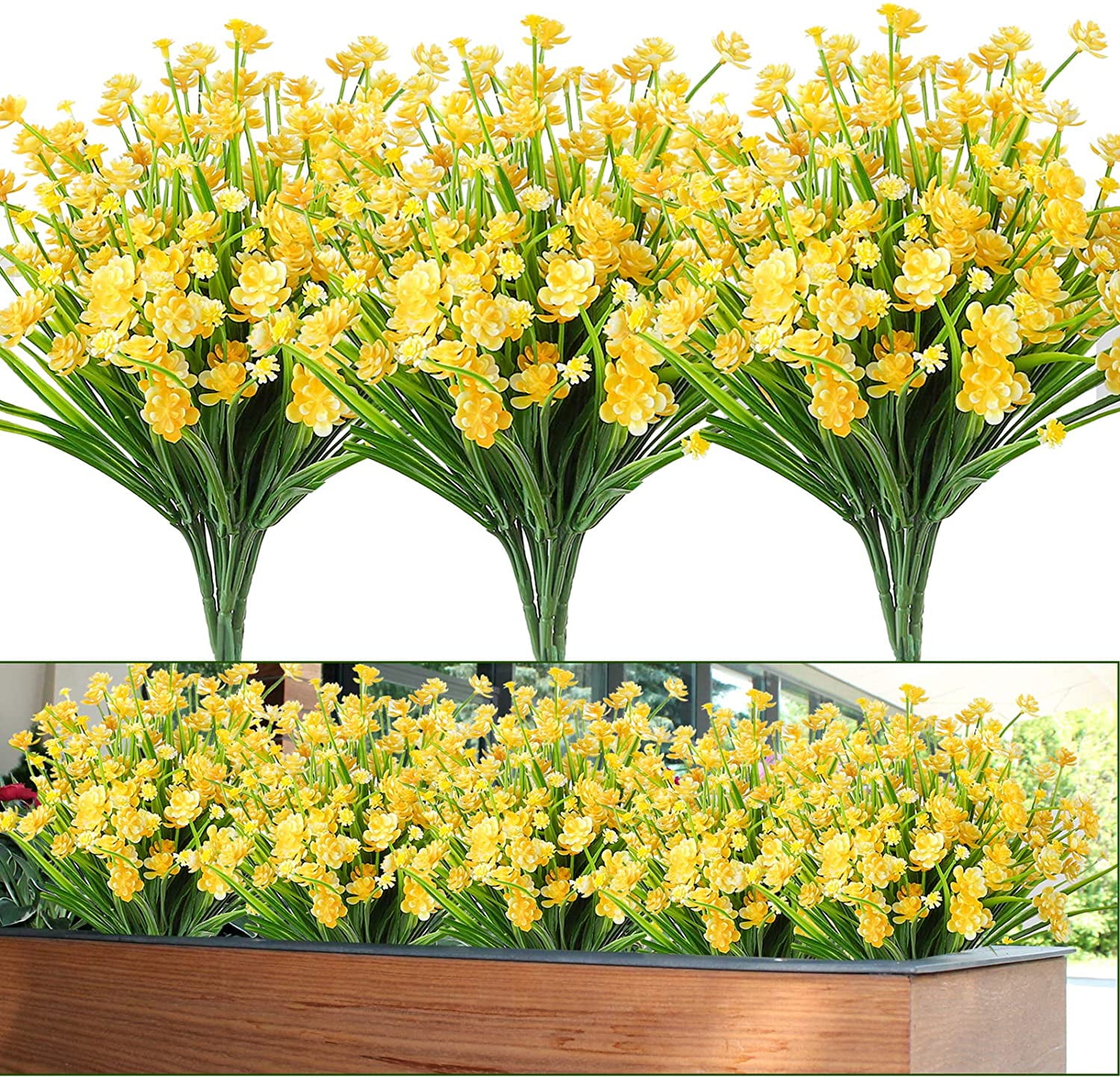 Sinhoon 18pcs Artificial Flowers for Outdoors Plastic UV Resistant Shrubs Plants for Garden Wedding Indoor Outdoor Decor