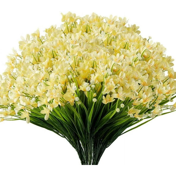 Sinhoon 20 Bundles Artificial Daffodils Flowers, Fake Artificial Greenery UV Resistant No Fade Faux Plastic Plants for Wedding Bridle Bouquet Outdoor Home Garden Kitchen Office Table Vase (Yellow)