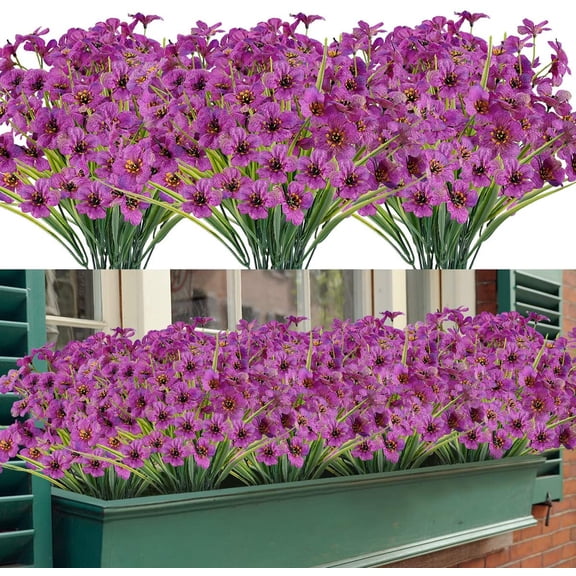 Sinhoon 20 Bundles Artificial Outdoor Flowers UV Resistant Fake Flowers No Fade Faux Plastic Greenery Shrubs Garden Porch Window Box Decorating (Purple)