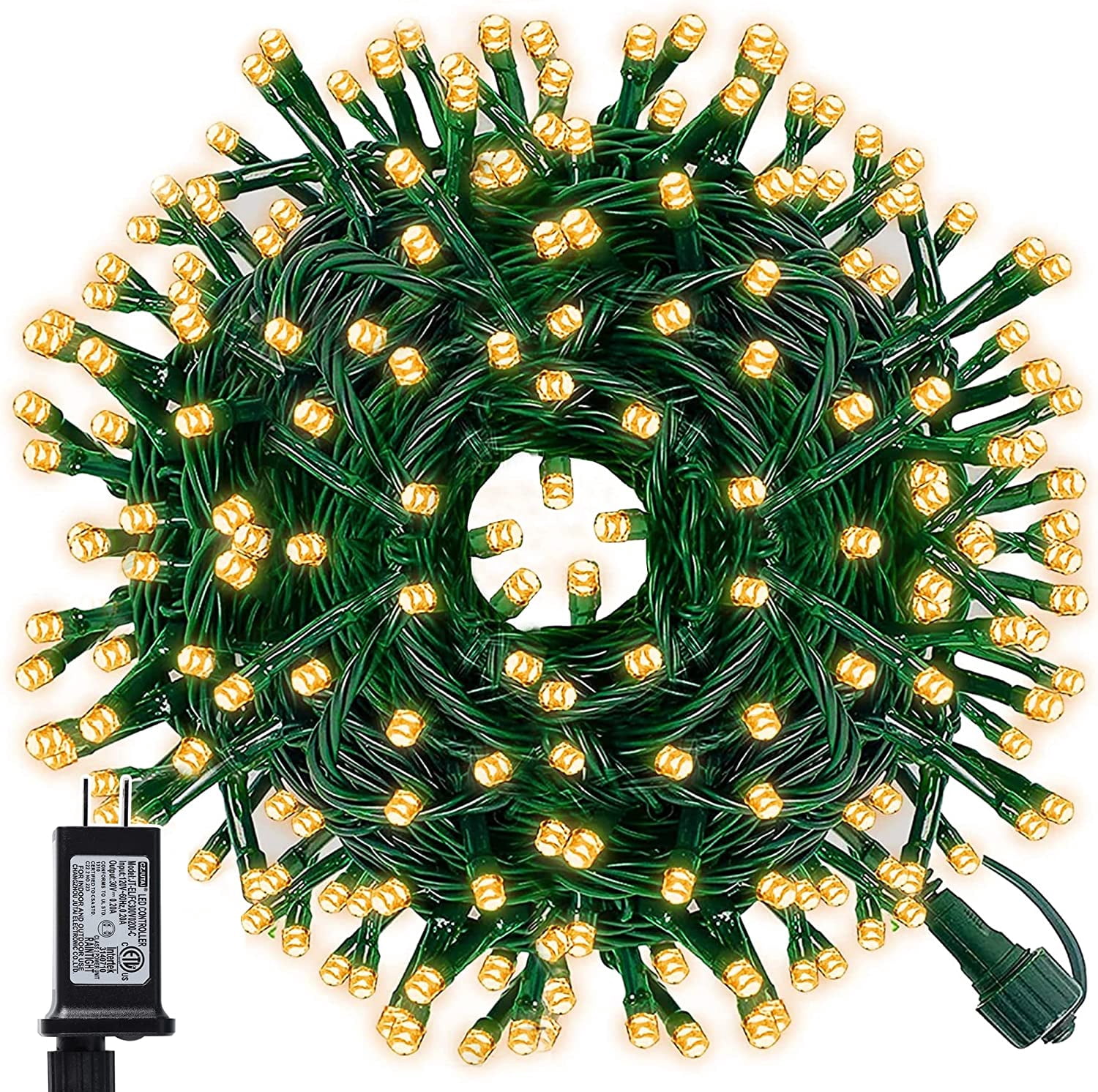Sinhoon 200 LED Christmas String Lights, 66FT Outdoor Xmas Decorative Green Wire LED Fairy Lights, 8 Lighting Modes, Waterproof & Connectable for Party Garden Wedding Home Decoration, Warm White