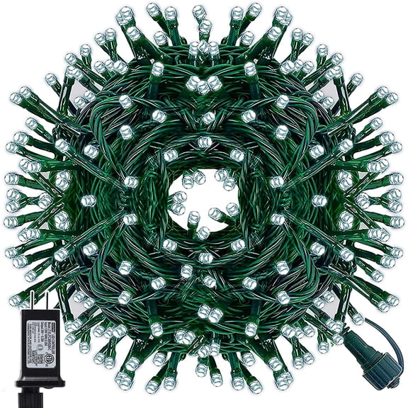 Sinhoon 200 LED Christmas String Lights, 66FT Outdoor Xmas Decorative Green Wire LED Fairy Lights, 8 Lighting Modes, Waterproof & Connectable for Party Garden Wedding Home Decoration, White