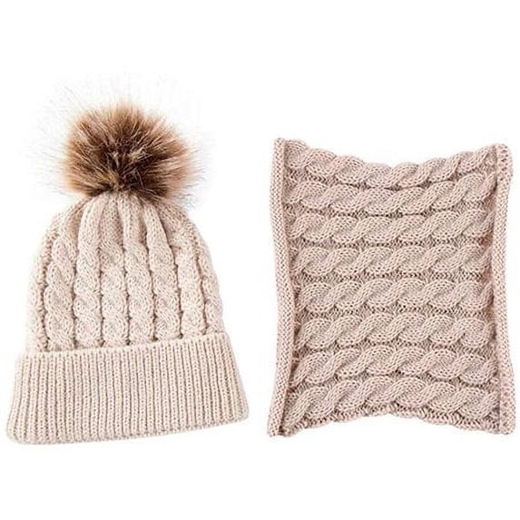 Sinhoon 2Pcs Toddler Baby Boys Girls Winter Warm Fur Pom Bobble Knit Beanie Hats Caps scarf