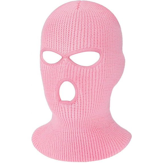 Sinhoon 3-Hole Knitted Full Face Cover Ski Neck Gaiter, Winter Balaclava Warm Knit Beanie for Outdoor Sports (Pink)