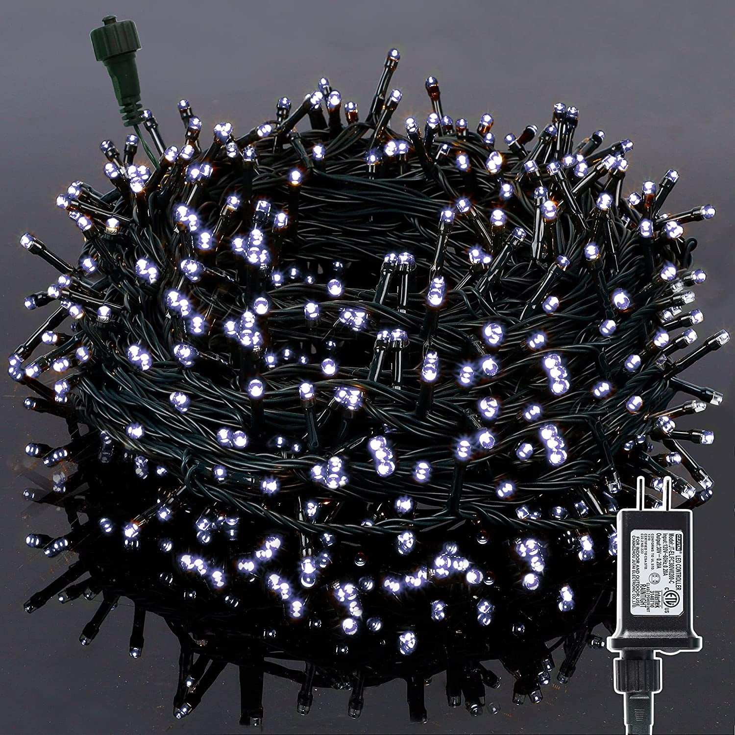 Sinhoon 300 LED Christmas String Lights, 99FT Outdoor Xmas Decorative Green Wire LED Fairy Lights, 8 Lighting Modes, Waterproof & Connectable for Party Garden Wedding Home Decoration, White