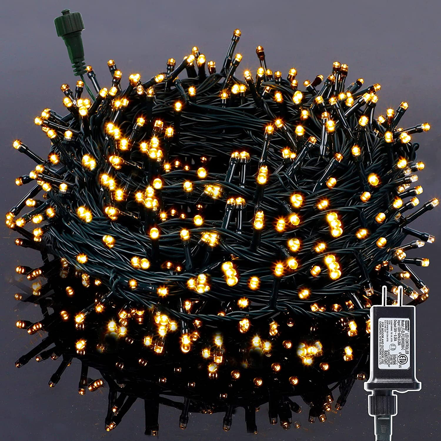 Sinhoon 300 LED Christmas String Lights, 99FT Outdoor Xmas Decorative Green Wire LED Fairy Lights, 8 Lighting Modes, Waterproof & Connectable for Party Garden Wedding Home Decoration, Warm White