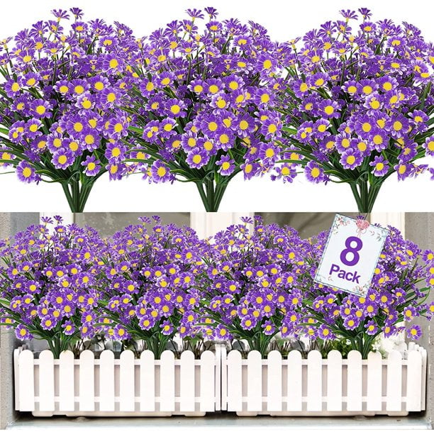Sinhoon 4 Bundles Artificial Daisy Mums Flowers Outdoor Fake Fall