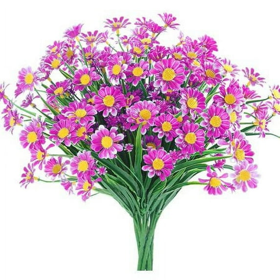 Sinhoon 4 Bundles Artificial Daisy Mums Flowers Outdoor Fake Flowers for Decoration No Fade Faux Plastic Flower Garden Porch Window Box Décor (Orchid)