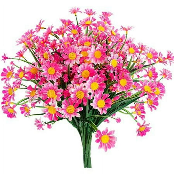Sinhoon 6 Bundles Artificial Daisy Mums Flowers Outdoor Fake Fall Flowers for Decoration No Fade Faux Plastic Autumn Flower Garden Porch Window Box Decor, Pink