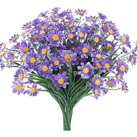 Sinhoon 6 Bundles Artificial Daisy Mums Flowers Outdoor Fake Fall Flowers for Decoration No Fade Faux Plastic Autumn Flower Garden Porch Window Box Decor, Purple