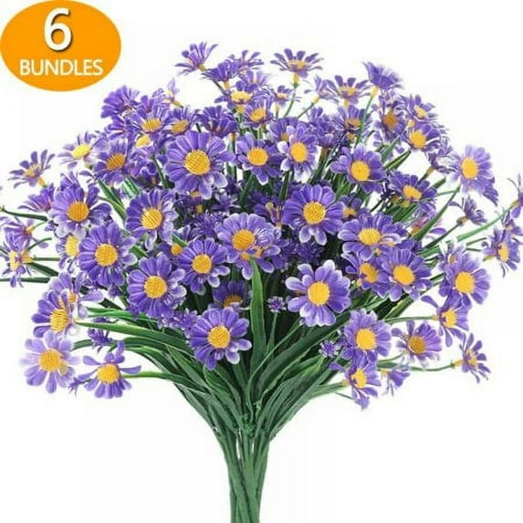 Sinhoon 6 Bundles Artificial Daisy Mums Flowers Outdoor Fake Fall Flowers for Decoration No Fade Faux Plastic Flower Garden Window Box Decor