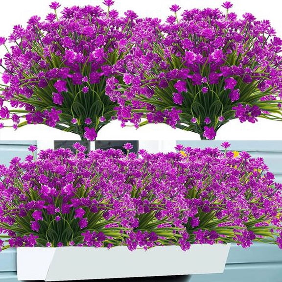 Sinhoon 6 Bundles Artificial Fake Flowers Plastic Plants Greenery Shrubs UV Resistant Faux Flowers for Indoor Outdoor Garden Hanging Porch Window Box Farmhouse Wedding Decor (Fuchsia)