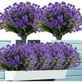 thumbnail image 1 of Sinhoon 6 Bundles Artificial Fake Flowers Plastic Plants Greenery Shrubs UV Resistant Faux Flowers for Indoor Outdoor Garden Hanging Porch Window Box Farmhouse Wedding Decor (Purple), 1 of 9