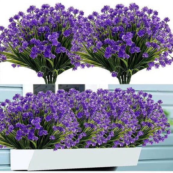 Sinhoon 6 Bundles Artificial Fake Flowers Plastic Plants Greenery Shrubs UV Resistant Faux Flowers for Indoor Outdoor Garden Hanging Porch Window Box Farmhouse Wedding Decor (Purple)