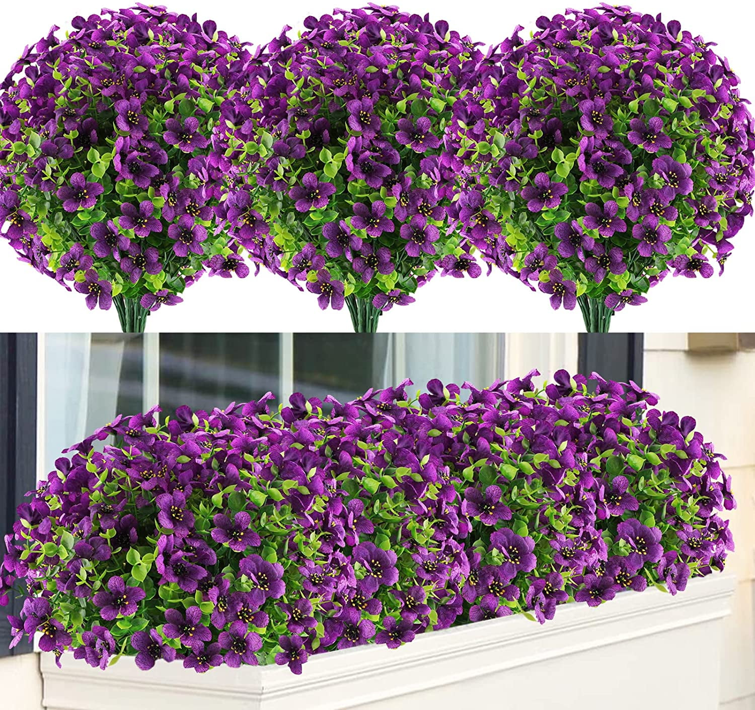 Sinhoon 6 Bundles Artificial Flowers UV Resistant Outdoor Flowers Garden Window Box Porch Home Decor (Purple)