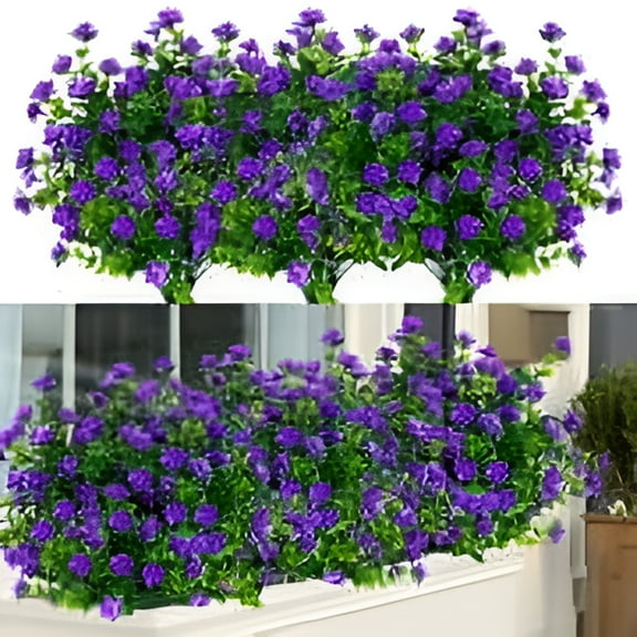 Sinhoon 6 Bundles Outdoor Artificial Flowers Boxwood Plants, Greenery for Indoor Outside Garden Home Decor (Purple)