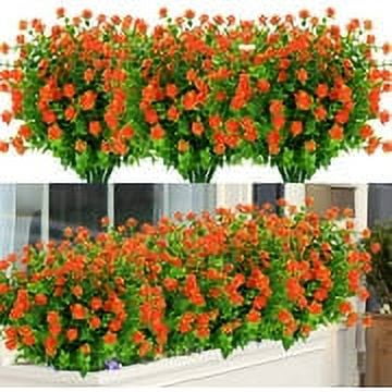 Sinhoon 6 Bundles Outdoor Artificial Flowers UV Resistant Fake Boxwood Plants, Faux Plastic Greenery for Indoor Outside Plants Garden Home Decor (Orange red)