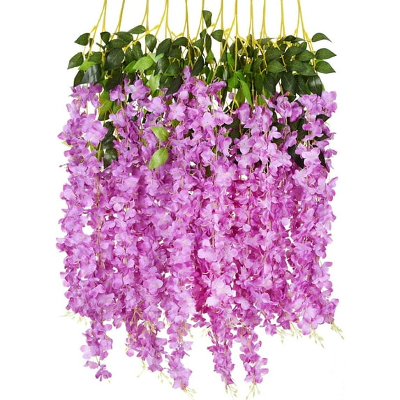 Sinhoon 6 Pack 3.75 Feet/Piece Artificial Fake Wisteria Vine Ratta Hanging Garland Silk Flowers String Home Party Wedding Decor (White)