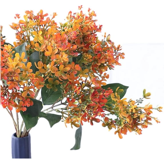 Sinhoon 6 Bunches 15” Artificial flower Winter Jasmine,Outdoor UV Resistant No Fade Artificial Flower,Fake Small Wild Flowers for Kitchen Table Vase,Home Greenery Wedding Backdrop Decor (Orange)