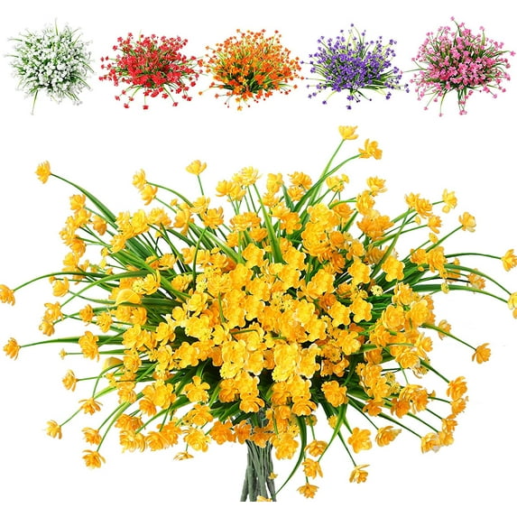 Sinhoon 6 Pcs Artificial Flowers Outdoor Fake Plants daffodil faux flower UV Resistant Greenery Bush Spring Decor Hanging Planter for Farmhouse Kitchen Office Box Fence Windows Decorations(Yellow)