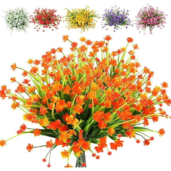 Sinhoon 6 Pcs Artificial Flowers Outdoor Fake Plants daffodil faux flower UV Resistant Greenery Bush Spring Decor Hanging Planter for Farmhouse Kitchen Office Box Fence Windows Decorations(Orange)