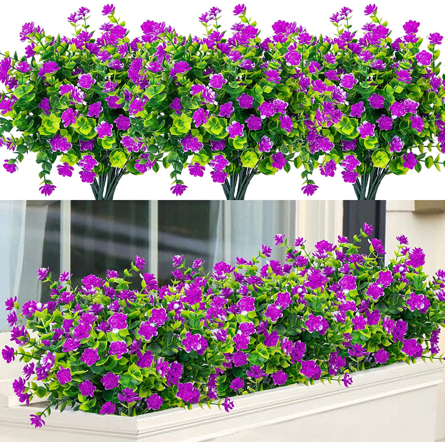 Sinhoon 6 Pcs Artificial Flowers, Outdoor UV Resistant Fake Plants Faux