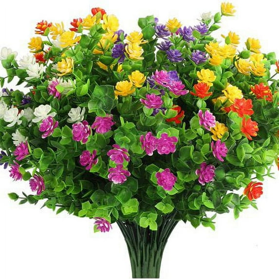 Sinhoon 6Pcs Artificial Flowers , UV Resistant Plastic Flower Plants for Outdoor, Faux Fake Flowers for Home Wedding Garden Decoration (White)