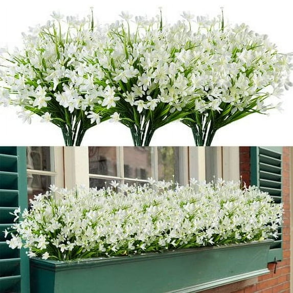 Sinhoon 8 Bundles Artificial Daffodils Flowers, Fake Artificial Greenery UV Resistant No Fade Faux Plastic Plants (White)