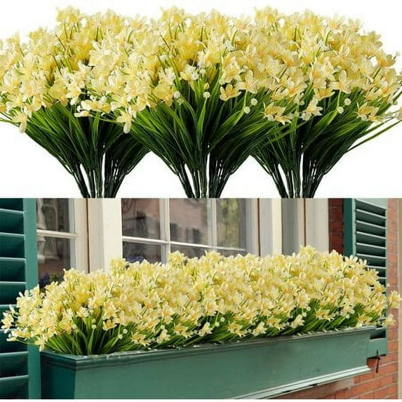 Sinhoon 8 Bundles Artificial Daffodils Flowers, Fake Artificial Greenery UV Resistant No Fade Faux Plastic Plants (Yellow)