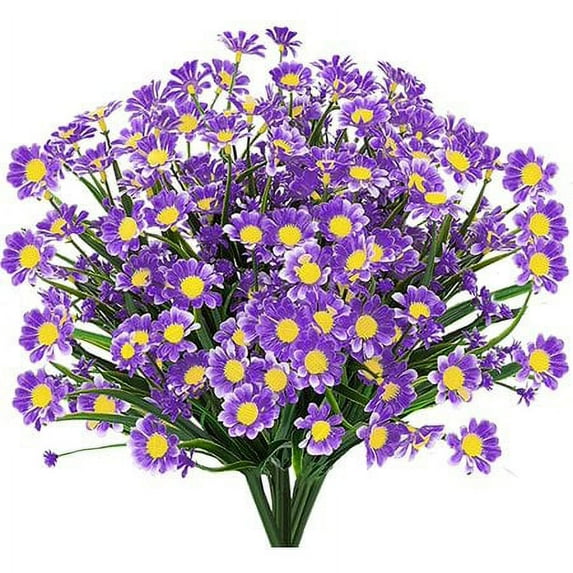 Sinhoon 8 Bundles Artificial Daisy Flowers Outdoor Decoration UV Resistant Fake Flowers Faux Plastic Plant Indoor Outside Hanging Garden Home Porch Box Decor (Purple)