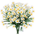 thumbnail image 1 of Sinhoon 8 Bundles Artificial Daisy Flowers Outdoor Decoration UV Resistant Fake Flowers Faux Plastic Plant Indoor Outside Hanging Garden Home Porch Box Decor (White), 1 of 6
