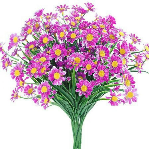 Sinhoon 8 Bundles Artificial Daisy Mums Flowers Outdoor Fake Fall Flowers for Decoration No Fade Faux Plastic Flower Garden Porch Window Box Décor, Orchid
