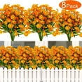 thumbnail image 1 of Sinhoon 8 Bundles Artificial Flowers UV Resistant Outdoor Decoration-Faux Plastic Daisy Greenery Shrub Plant Indoor Outside Hanging Planter Wedding Home Garden Office Window Box Hanging Decor (Orange), 1 of 6