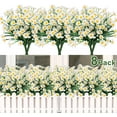 thumbnail image 1 of Sinhoon 8 Bundles Artificial Flowers UV Resistant Outdoor Decoration-Faux Plastic Daisy Greenery Shrub Plant Indoor Outside Hanging Planter Wedding Home Garden Office Window Box Hanging Decor (White), 1 of 5