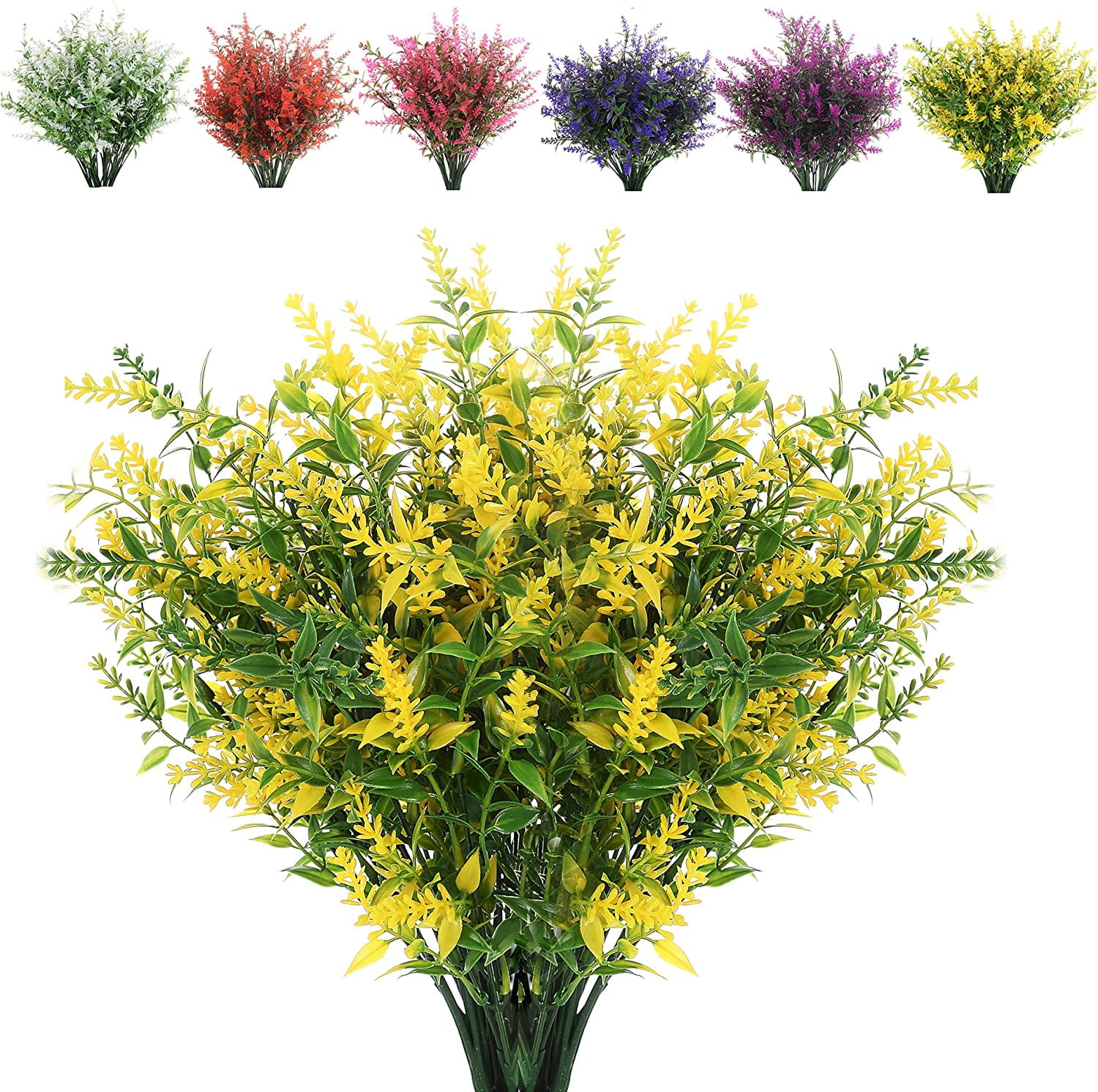 Sinhoon 8 Bundles Artificial Lavender Outdoor Plants UV Resistant Fake ...
