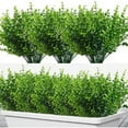 thumbnail image 1 of Sinhoon 8 Bundles Outdoor Artificial Flowers UV Resistant Fake Boxwood Plants Faux Plastic Greenery for Indoor Outside Plants Garden Home Decor, Green, 1 of 8