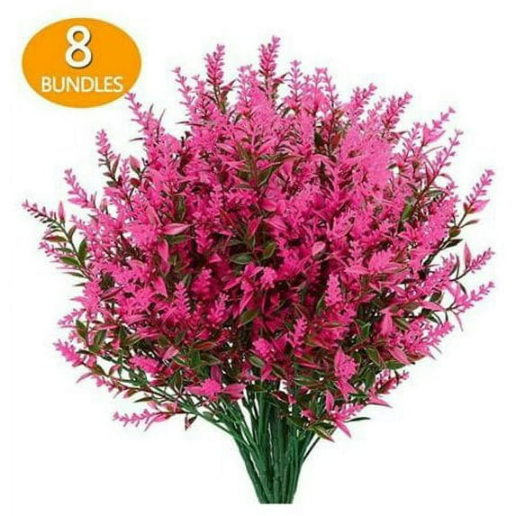 Sinhoon 8 Bundles Outdoor Artificial Lavender Fake Flowers UV Resistant Shrubs, Faux Plastic Greenery for Indoor Outside Christmas decoration