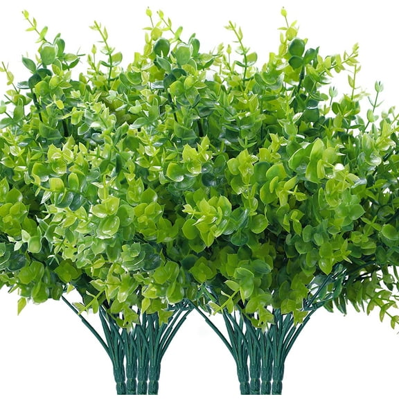 Sinhoon 8 Pack Artificial Boxwood Greenery Plants Bouquets Stems Plastic Shrubs Stems for Home Farmhouse Garden Office Wedding Indoor Outdoor Decor