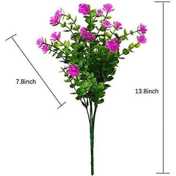 Sinhoon 8 Pack UV Resistant Outdoor Artificial Flowers Bulk Faux Plastic Plants Outside Indoor Fake Hanging Greenery Shrubs Arrangement for Backyard Window Box Porch Home Patio Decoration (Fushia)