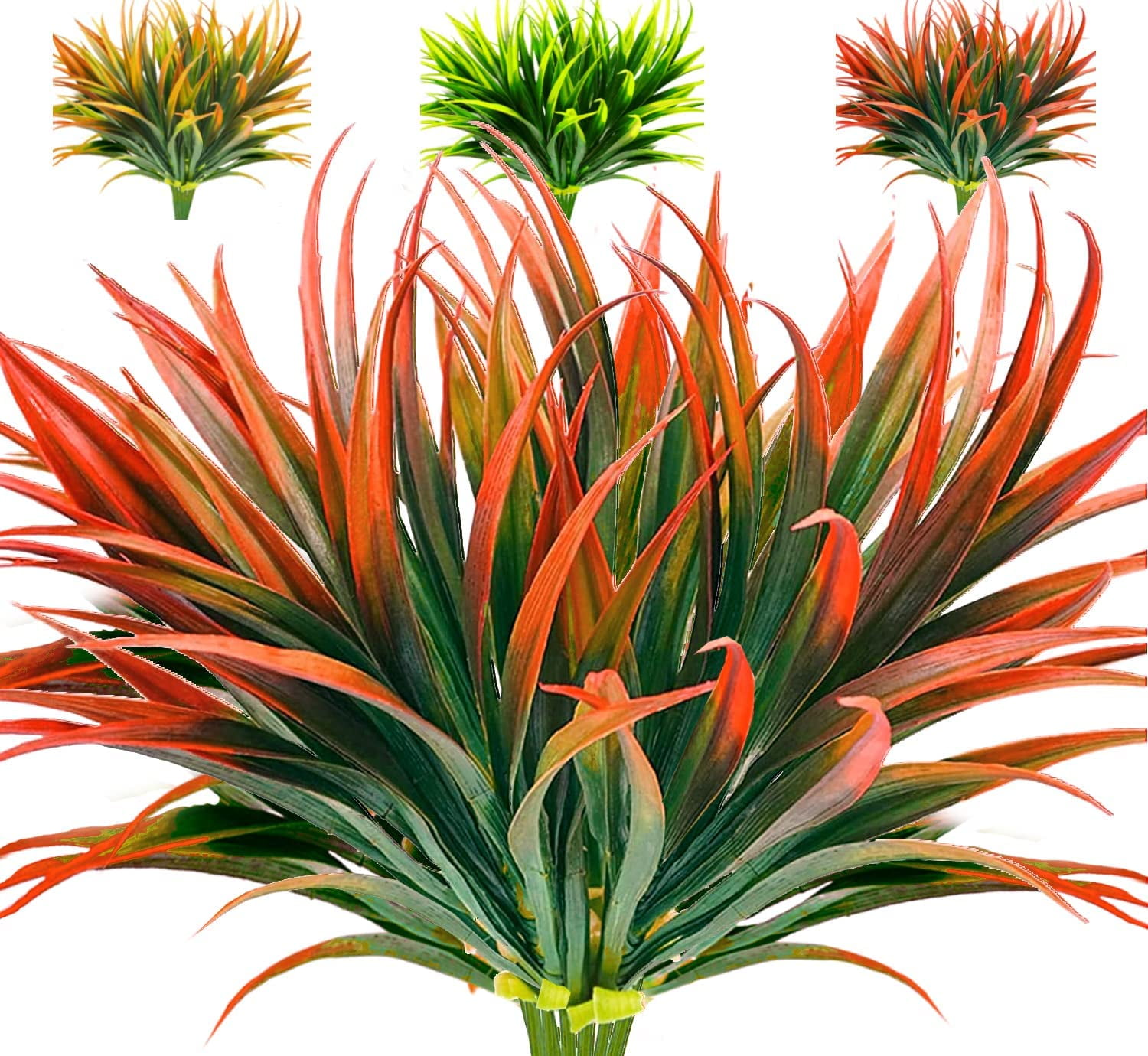 UV Resistant Green Faux Grass Plants in Plastic Pots for Outdoor Decor