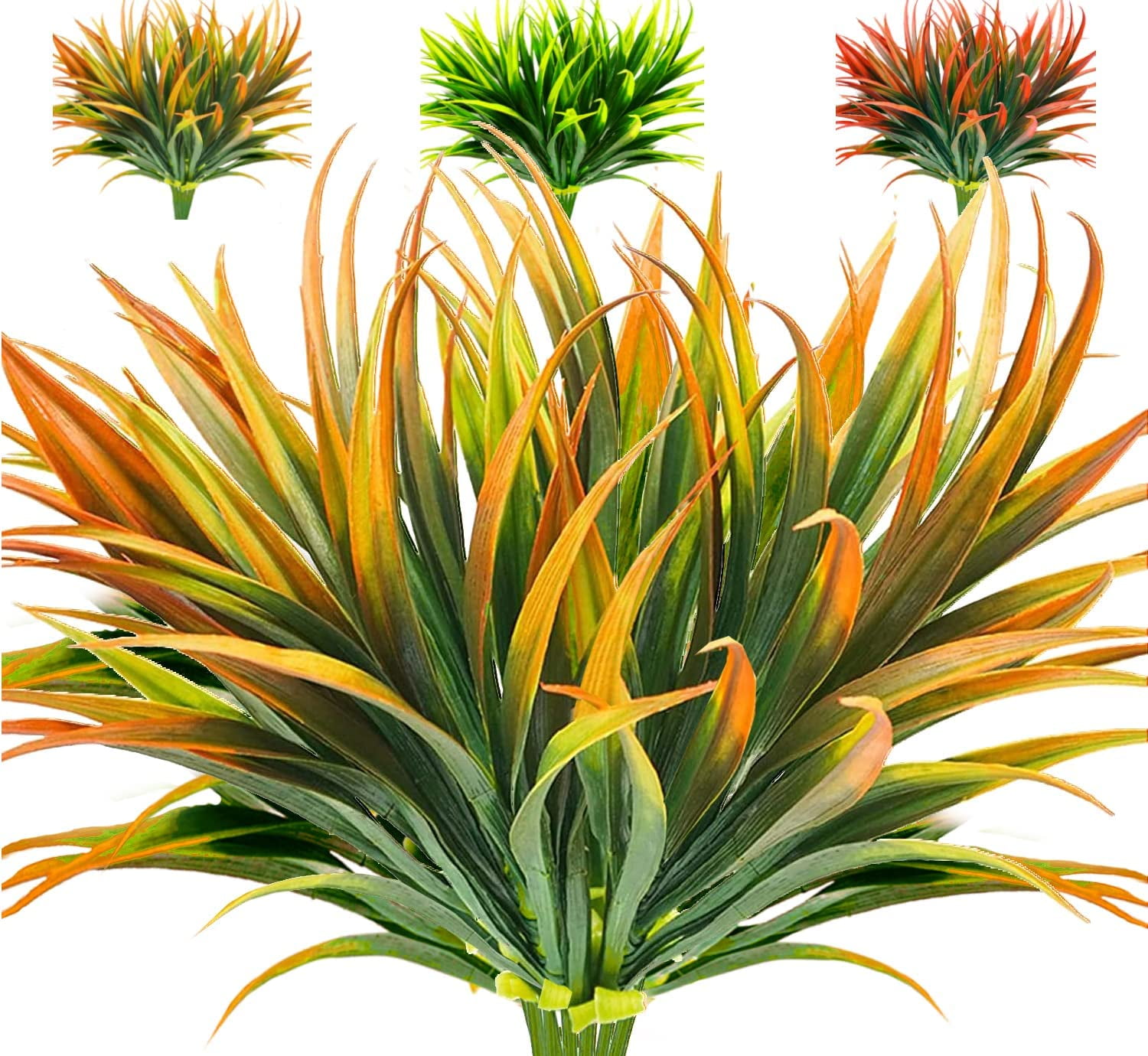 UV Resistant Green Faux Grass Plants in Plastic Pots for Outdoor Decor