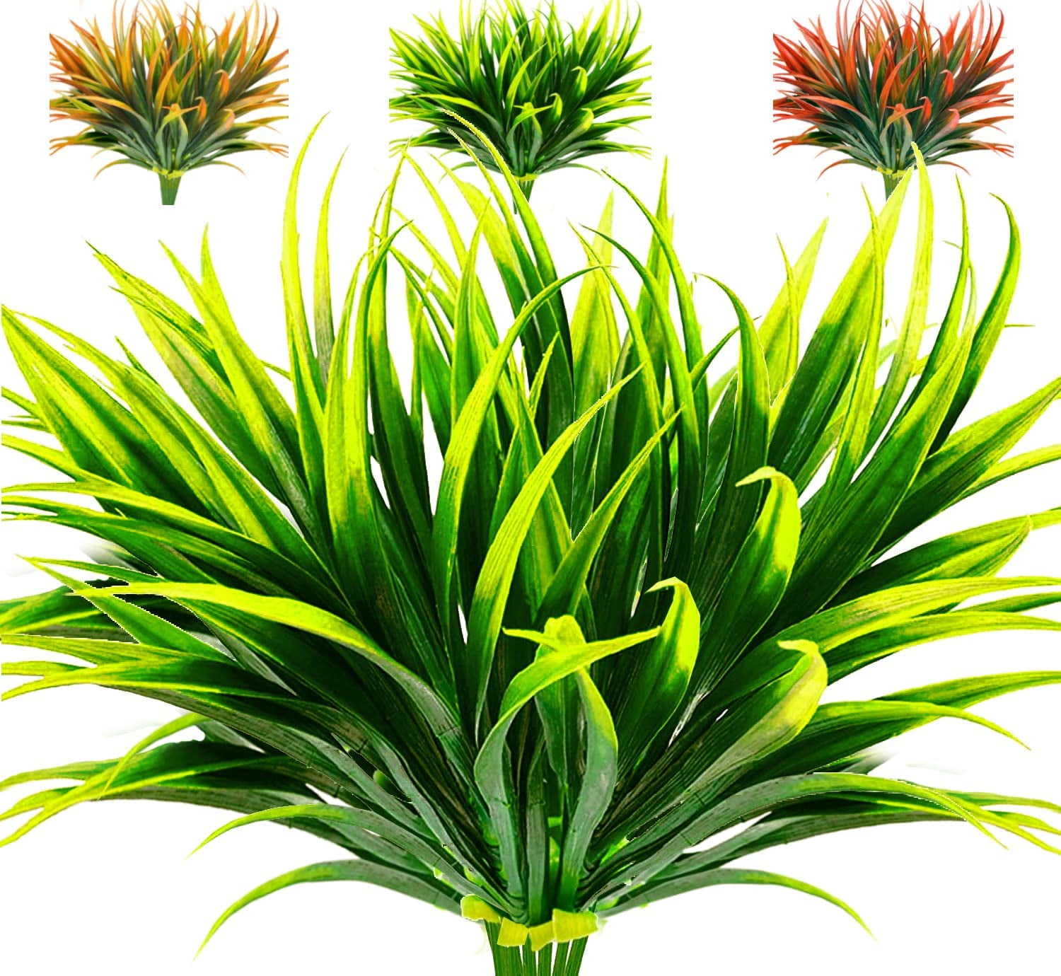 UV Resistant Green Faux Grass Plants in Plastic Pots for Outdoor Decor